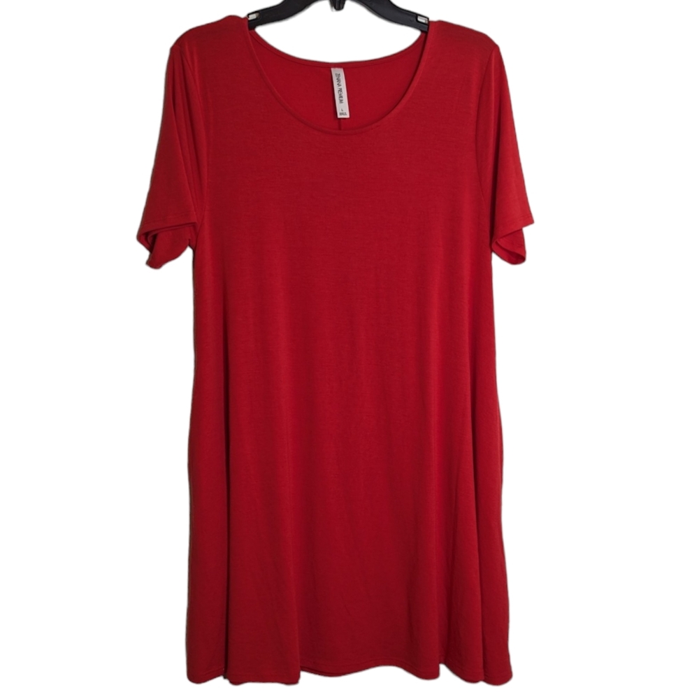 ZENANA PREMIUM Red Scoop Neck Knit Dress with Pockets Size L